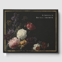 Libro De Visitas Lluvia de Novia Romántica y Oscura con Florales Gó