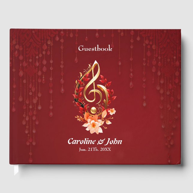 Libro De Visitas Lluvia de oro con hojas rojas. (Anverso)