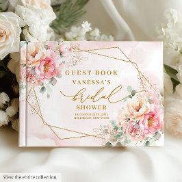 Libro De Visitas Lluvia de Rosas Rosadas Doradas Bridal Shower Glam