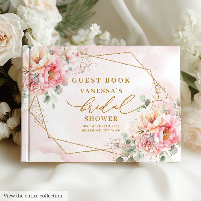 Libro De Visitas Lluvia de Rosas Rosadas Doradas Bridal Shower Glam (Glam Blush Pink Roses Gold Glitter Bridal Shower Guest Book)