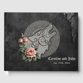 Libro De Visitas Lobo vikinés y Rosas. La cabeza de un lobo estiliz