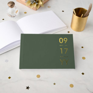 Libro De Visitas Loden Green Relieve metalizado Boda moderno Tipogr