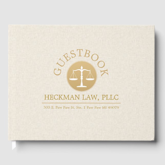 Libro De Visitas Logo de Beige Linen Gold Justice (Anverso)