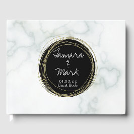 Libro De Visitas Logotipo Circular de Boda de Mármol Falso Dorado E
