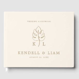 Libro De Visitas Logotipo del Boda Monstera Monograma personalizado