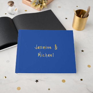 Libro De Visitas Lovely Chic Calligraphy Couple Names Blue & Gold