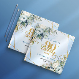Libro De Visitas Lovely Pale Blue Gold 90th Birthday Sign In Book