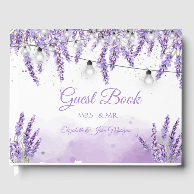 Libro De Visitas Luces de Cadena de Aquarela Lavanda (Anverso)