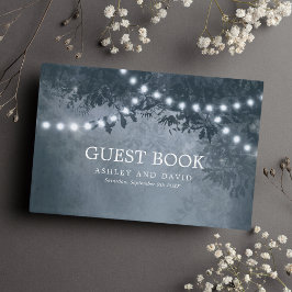 Libro De Visitas Luces de Cadena de Árbol Rústico Azul Marino Boda