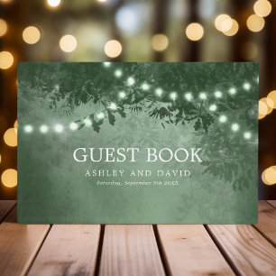 Libro De Visitas Luces de Cadena de Árbol Rústico Boda Verde