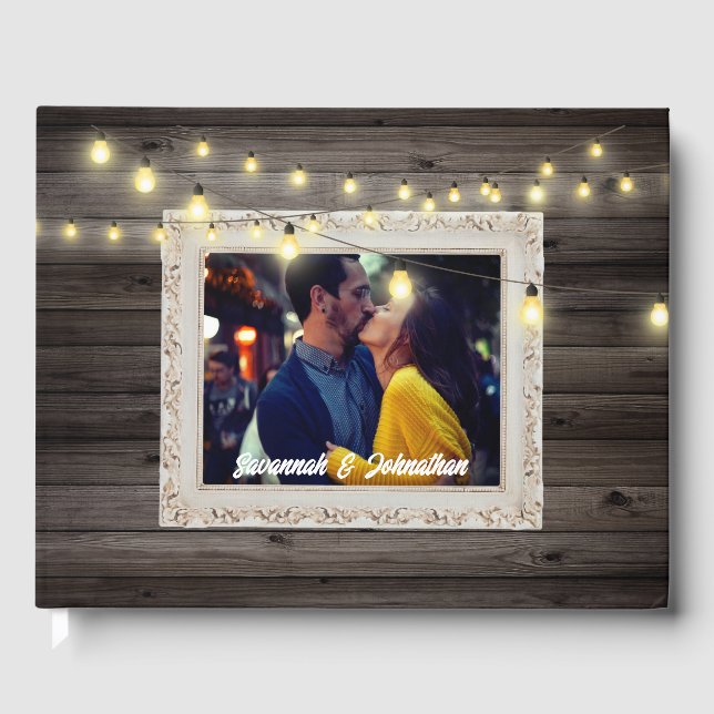 Libro De Visitas Luces de cadena de madera para exteriores boda rús (Anverso)