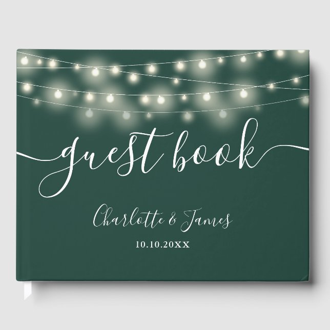 Libro De Visitas Luces de Cadena Esmeralda con Letra Personalizada  (Anverso)