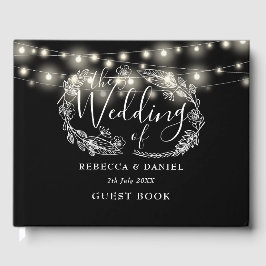 Libro De Visitas Luces De Cadena Floral Negro Y Boda Blanco