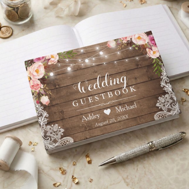 Libro De Visitas Luces de Cadena Florales Rústicas para Boda de Enc (Subido por el creador)