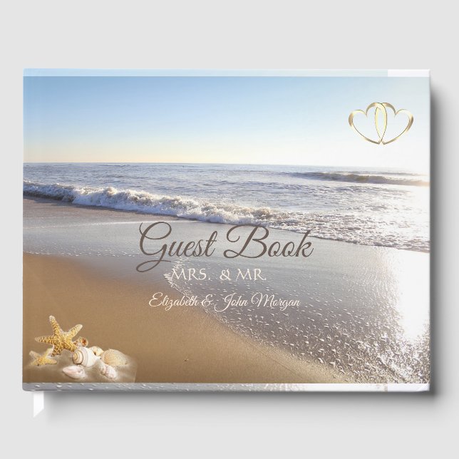 Libro De Visitas Luces de cadenas de conchas de bodas de playa (Anverso)