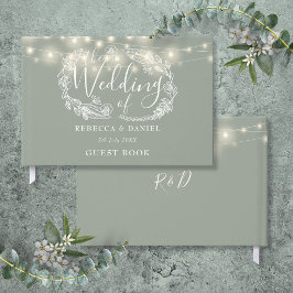Libro De Visitas Luces de Cuerda Florales Verde Salvia Boda