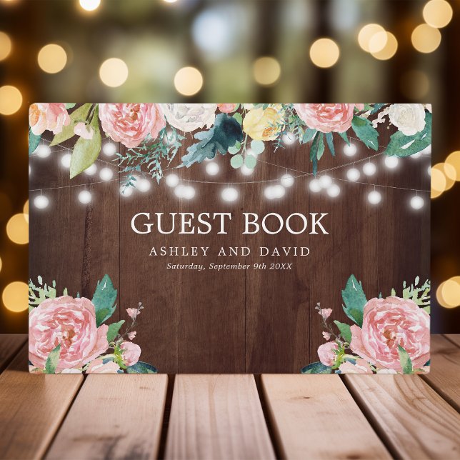 Libro De Visitas Luces de Cuerda Rústicas Rosa Floral Boda (Subido por el creador)
