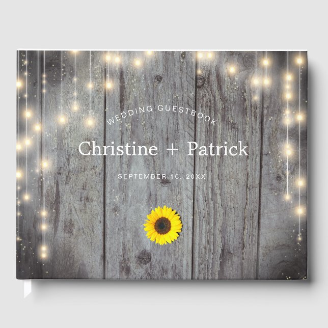 Libro De Visitas Luces Rústicas Girasol de Madera Boda (Anverso)