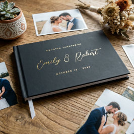 Libro De Visitas Lujo Boda Foto Escritura Negra y Dorada