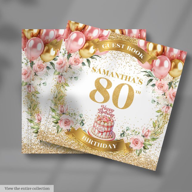 Libro De Visitas Lujoso 80º Birthday Guest Book Pink Gold Florals (Luxe 80th Birthday Guest Book Pink Gold Florals)