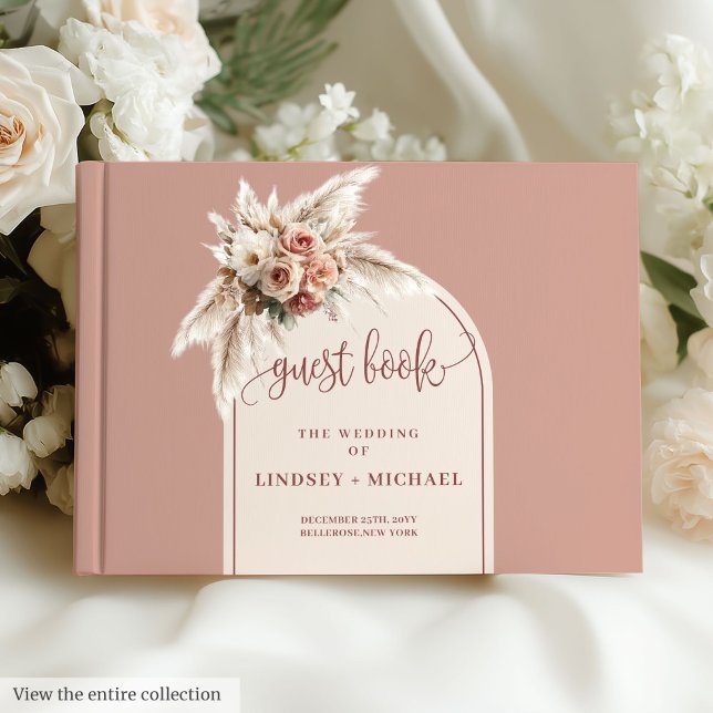 Libro De Visitas Lujoso Boda floral rosa rosa Pampas Arch (Luxurious Dusty Pink Pampas Arch Floral Wedding Book)