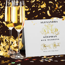 Libro De Visitas Lujoso Romántico Flourish Caligraphy Boda Gold