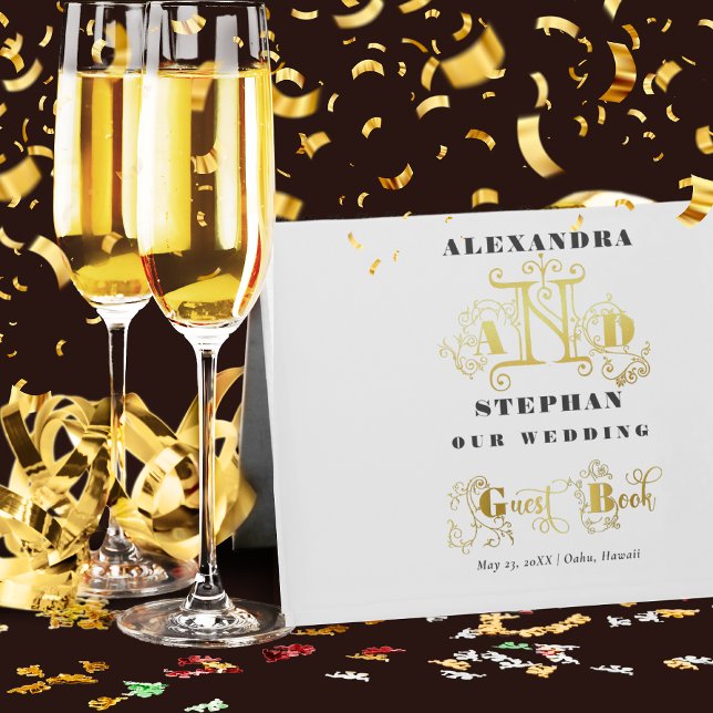 Libro De Visitas Lujoso Romántico Flourish Caligraphy Boda Gold (Subido por el creador)