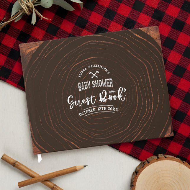 Libro De Visitas Lumberjack Baby Shower Wood & Red Buffalo Plaid (Lumberjack Baby Shower Wood & Red Buffalo Plaid Guest Book)