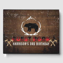Libro De Visitas Lumberjack Birthday Wood Plaid Personalizado