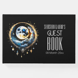 Libro De Visitas Luna llena moda celestial de oro negro azul celest