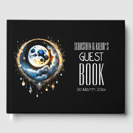 Libro De Visitas Luna llena moda celestial de oro negro azul celest