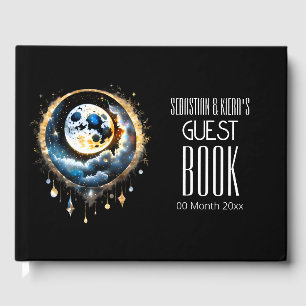 Libro De Visitas Luna llena moda celestial de oro negro azul celest