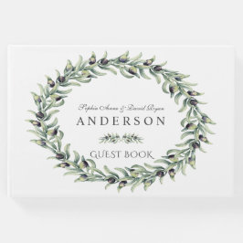 Libro De Visitas Lush Watercolor Olive Brands Wreath Boda