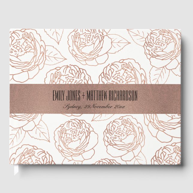 LIBRO DE VISITAS LUXE ELEGANTE RUBOR PINK ROSE GOLD FLOUR BODA (Anverso)