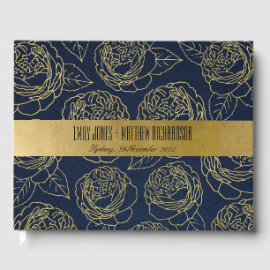 LIBRO DE VISITAS LUXE NAVY GOLD KRAFT ELEGANTE ROSA BODA FLORAL