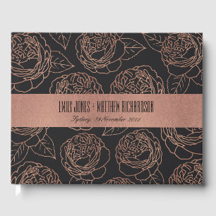 LIBRO DE VISITAS LUXE RUBOR PINK ROSE GOLD BLACK FLOCK BODA