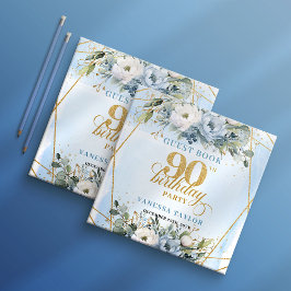 Libro De Visitas Luxury 90th Birthday Dusty Blue Floral Gold Frame 