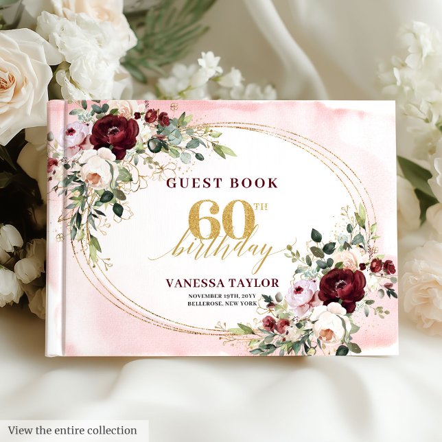 Libro De Visitas Luxury Boho Marsala Gold Floral 60th Birthday (Luxury Boho Marsala Gold Floral 60th Birthday)