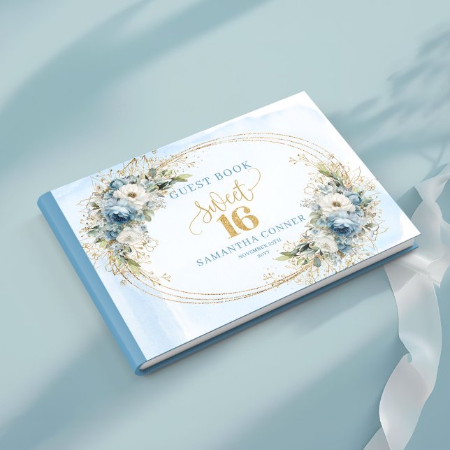 Libro De Visitas Luxury Dusty Blue Greenery Sweet Sixteen Guest   (Luxury Dusty Blue Greenery Sweet Sixteen Guest Book)