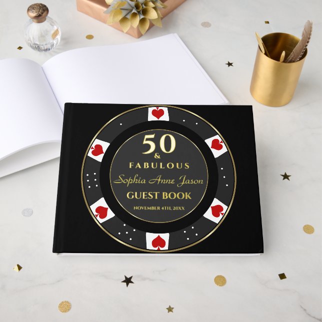 Libro De Visitas Luxury Gold Poker Chip Casino 50 cumpleaños (Anverso Abierto)