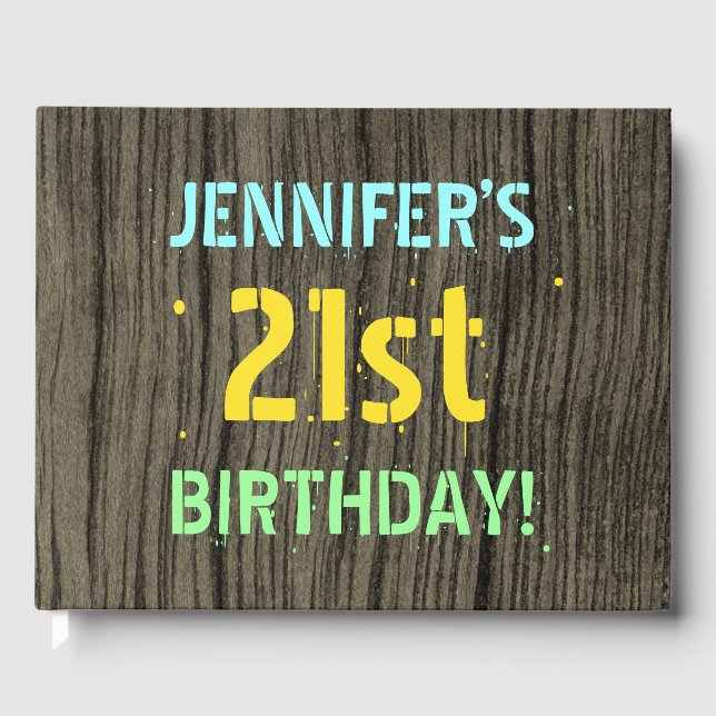 Libro De Visitas Madera falsa, aspecto de texto pintado, cumpleaños (Anverso)