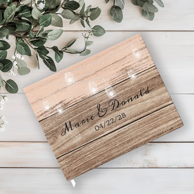Libro De Visitas Madera Rosa Rústica y Linternas (Subido por el creador)
