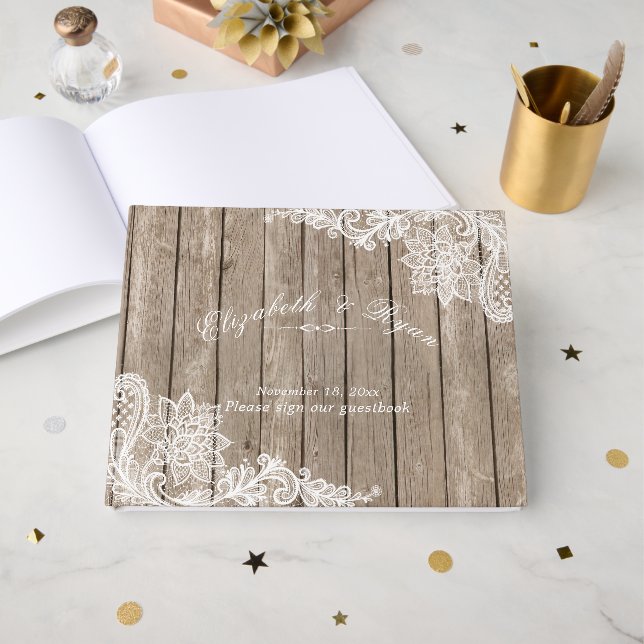 Libro De Visitas Madera Rústica, Lugar Elegante, Personalizado, (Anverso Abierto)