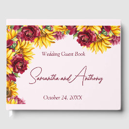 Libro De Visitas Magenta y Boda amarillo dorado