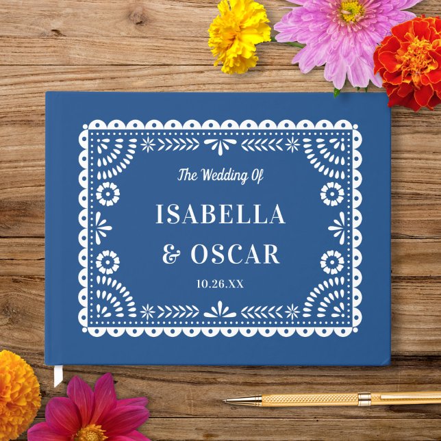 Libro De Visitas Magnífico Boda azul de Papel Picado Ornate (Subido por el creador)