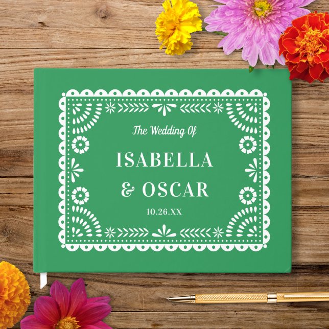Libro De Visitas Magnífico Boda Verde Ornate Papel Picado (Subido por el creador)
