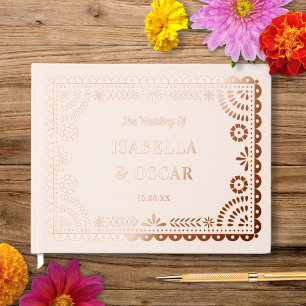 Libro De Visitas Magnífico Ornate Papel Picado Rosa Boda de oro