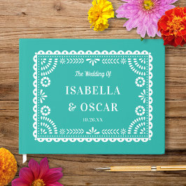 Libro De Visitas Magnífico papel picado Aqua Boda