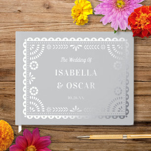 Libro De Visitas Magnífico papel picado Boda plateado