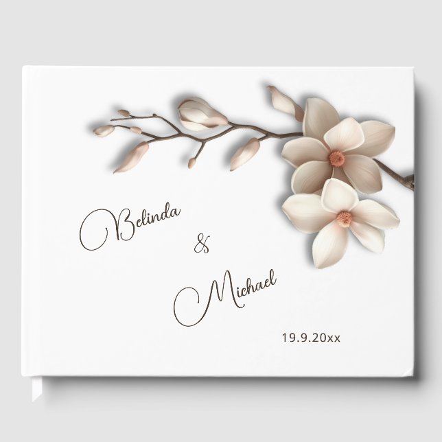 Libro De Visitas Magnolia Flor 3D | Boda (Anverso)